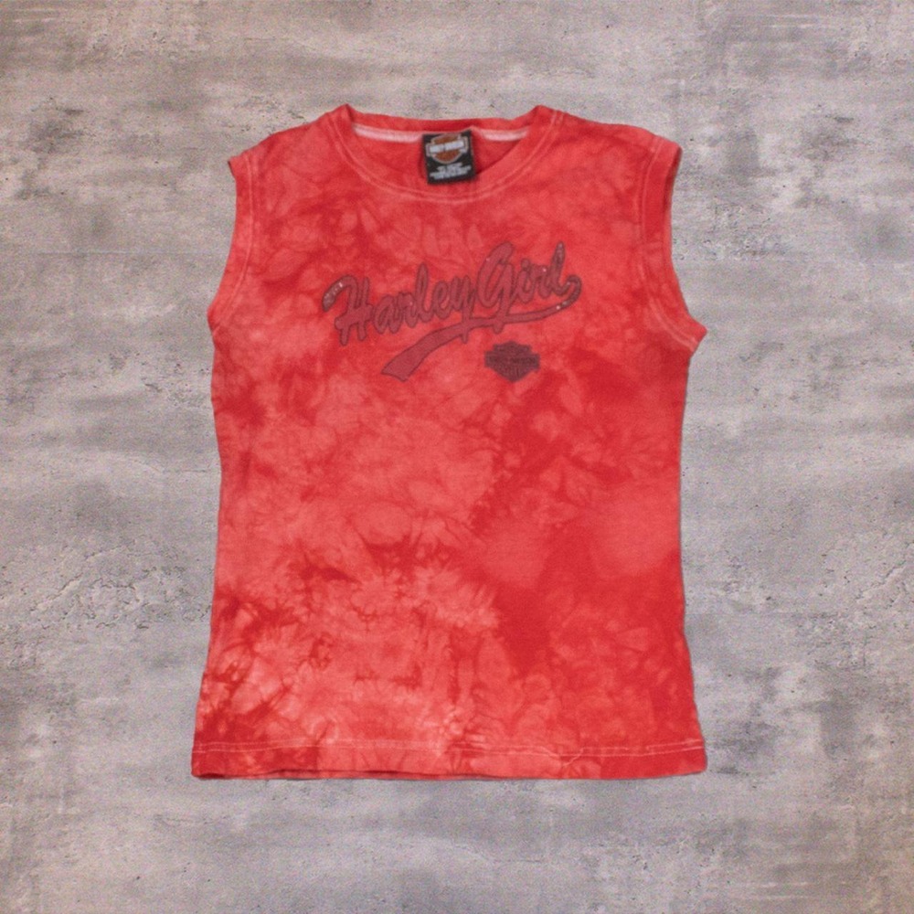 Y2K 00's Harley Girl Glitter Biker Moto Mcbling Tye Dye Red Tank Top